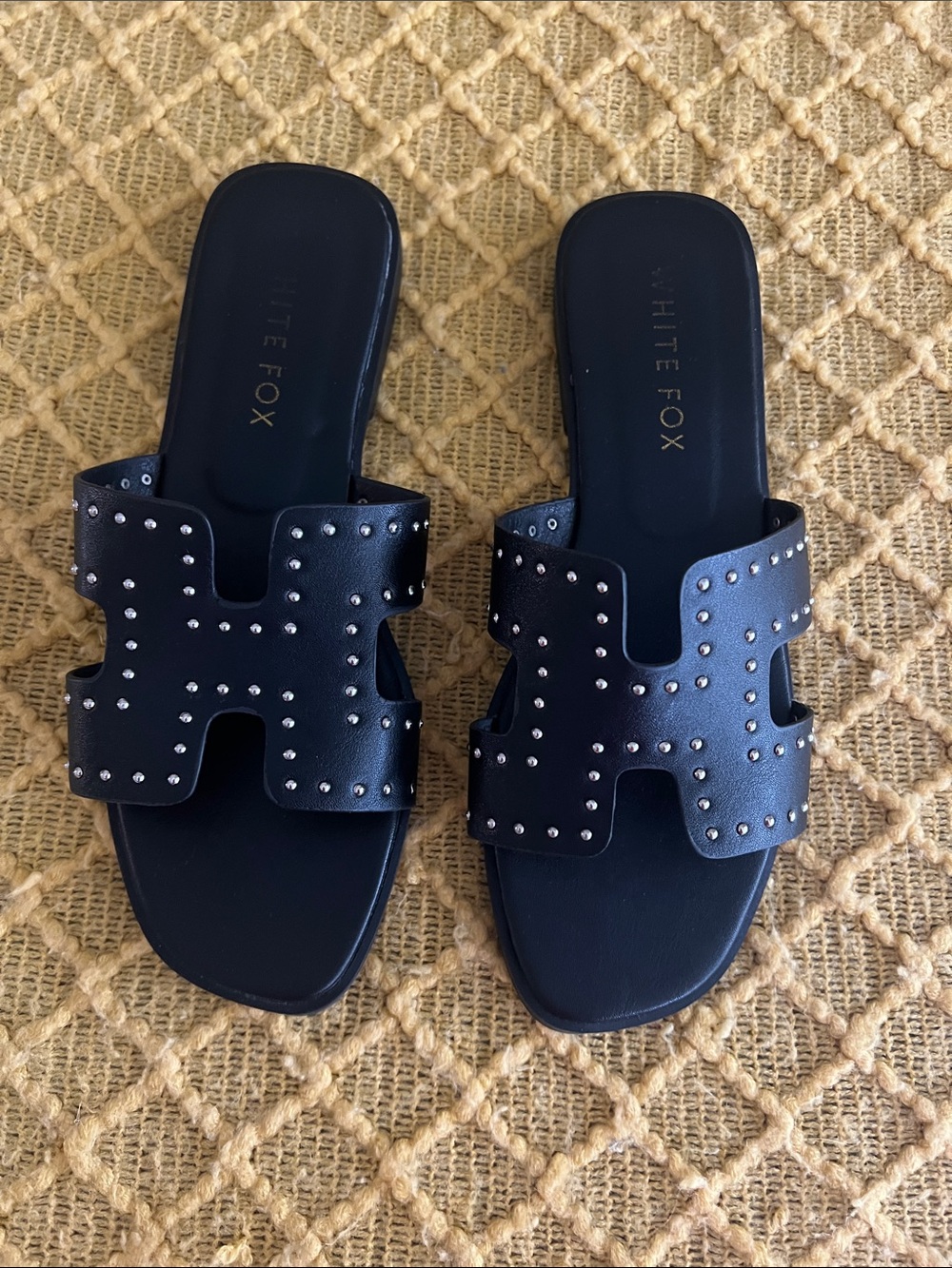 White Fox Women's Black Studded Slide Sandals